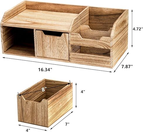 yopay منظم مكتب خشبي ريفي بالأسى، منظم سطح المكتب المكتبي مع درج، رف تخزين خشبي عتيق للمزرعة لتخزين مستحضرات التجميل وفاتورة البريد وخزانة المنضدة على سطح الطاولة in Kuwait