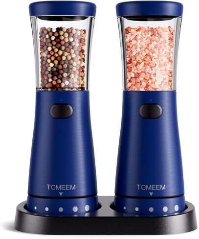 Electric Salt and Pepper Grinder Set with Storage Base, Stainless Steel Rechargeable Salt and Pepper Grinder Set with 4.5oz Large Capacity, 1.8" Wide Mouth, Adjustable Coarseness, Ideal for Kitchen in Saudi Arabia