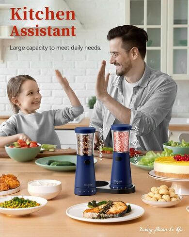 Electric Salt and Pepper Grinder Set with Storage Base, Stainless Steel Rechargeable Salt and Pepper Grinder Set with 4.5oz Large Capacity, 1.8" Wide Mouth, Adjustable Coarseness, Ideal for Kitchen in Saudi Arabia