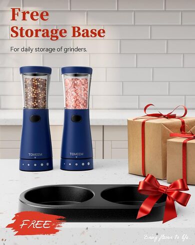 Electric Salt and Pepper Grinder Set with Storage Base, Stainless Steel Rechargeable Salt and Pepper Grinder Set with 4.5oz Large Capacity, 1.8" Wide Mouth, Adjustable Coarseness, Ideal for Kitchen in Saudi Arabia