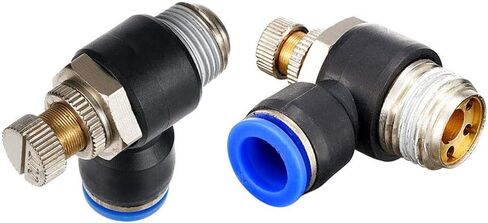 دفع الأعمال المعدنية لتوصيل خط الهواء المناسب صمام التحكم في تدفق الهواء 6 مم أنبوب OD × 3/8 "BSP ذكر الكوع 90 درجة (حزمة من 2) in Kuwait