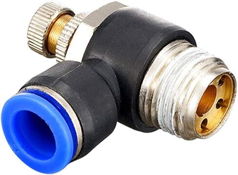 دفع الأعمال المعدنية لتوصيل خط الهواء المناسب صمام التحكم في تدفق الهواء 6 مم أنبوب OD × 3/8 "BSP ذكر الكوع 90 درجة (حزمة من 2) in Kuwait