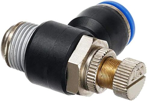 دفع الأعمال المعدنية لتوصيل خط الهواء المناسب صمام التحكم في تدفق الهواء 6 مم أنبوب OD × 3/8 "BSP ذكر الكوع 90 درجة (حزمة من 2) in Kuwait