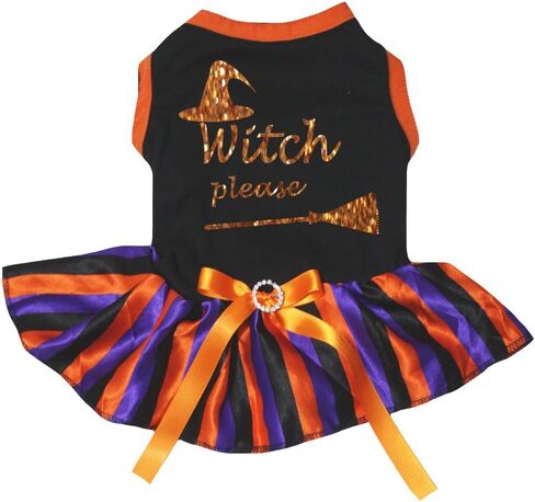 Petitebella Witch Please Puppy Dog Dress (Black/Gold Cobweb, X-Small) in Saudi Arabia