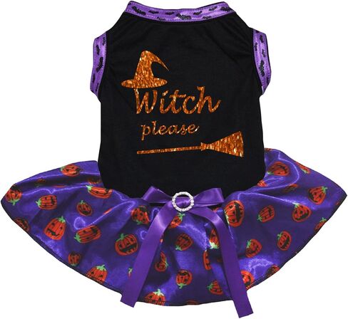 Petitebella Witch Please Puppy Dog Dress (Black/Gold Cobweb, X-Small) in Saudi Arabia