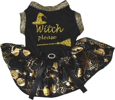 Petitebella Witch Please Puppy Dog Dress (Black/Gold Cobweb, X-Small) in Saudi Arabia