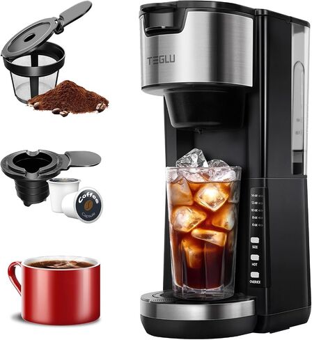 Hot and Iced Coffee Maker Single Serve for K Cup and Ground Coffee, Iced Coffee Machine with 30oz Removable Water Reservoir, Brews 6 to 14oz Cup Size, Fits Travel Mug, Black in Saudi Arabia