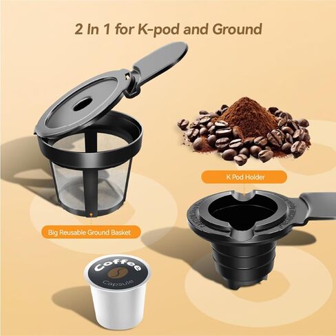 Hot and Iced Coffee Maker Single Serve for K Cup and Ground Coffee, Iced Coffee Machine with 30oz Removable Water Reservoir, Brews 6 to 14oz Cup Size, Fits Travel Mug, Black in Saudi Arabia
