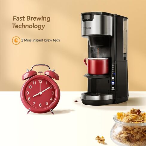 Hot and Iced Coffee Maker Single Serve for K Cup and Ground Coffee, Iced Coffee Machine with 30oz Removable Water Reservoir, Brews 6 to 14oz Cup Size, Fits Travel Mug, Black in Saudi Arabia