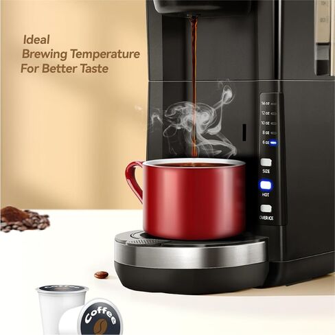 Hot and Iced Coffee Maker Single Serve for K Cup and Ground Coffee, Iced Coffee Machine with 30oz Removable Water Reservoir, Brews 6 to 14oz Cup Size, Fits Travel Mug, Black in Saudi Arabia