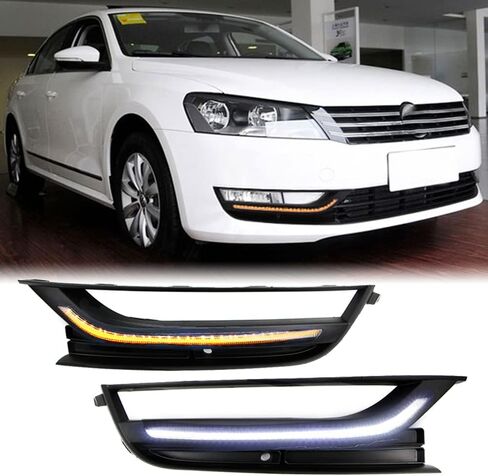 إطار مصباح الضباب LED DRL لسيارة Volkswagen VW Passat B7 2012 2013 2014 2015 المصد الأمامي للقيادة ضوء النهار الجري مع إشارة الانعطاف in Saudi Arabia