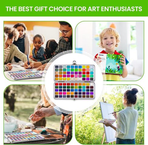 Watercolor Paint Set 100 Colors,Water Colors Paint Adult Set with Watercolor Paper and Water Brush Pens,Ideal for Kids,Artists and Hobbyists,Perfect Starter Kit for Painting,For Travel (Upgrade green) in Saudi Arabia