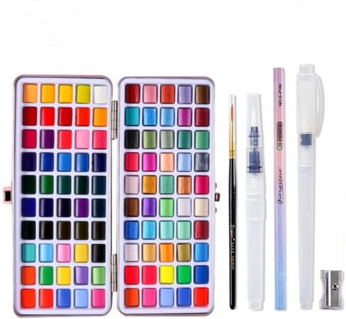 Watercolor Paint Set 100 Colors,Water Colors Paint Adult Set with Watercolor Paper and Water Brush Pens,Ideal for Kids,Artists and Hobbyists,Perfect Starter Kit for Painting,For Travel (Upgrade green) in Saudi Arabia