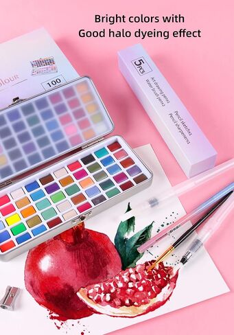 Watercolor Paint Set 100 Colors,Water Colors Paint Adult Set with Watercolor Paper and Water Brush Pens,Ideal for Kids,Artists and Hobbyists,Perfect Starter Kit for Painting,For Travel (Upgrade green) in Saudi Arabia