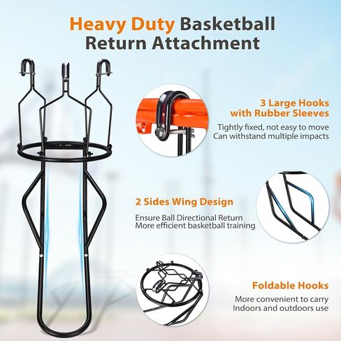 مرفق عودة كرة السلة، مرتد كرة السلة عالي التحمل مع 3 خطافات كبيرة ثابتة، ملحقات كرة السلة المتينة لتدريب كرة السلة بحافة 18 بوصة، أسود in Kuwait