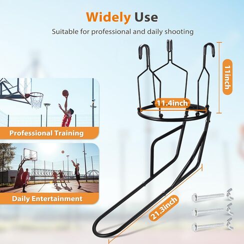 مرفق عودة كرة السلة، مرتد كرة السلة عالي التحمل مع 3 خطافات كبيرة ثابتة، ملحقات كرة السلة المتينة لتدريب كرة السلة بحافة 18 بوصة، أسود in Kuwait