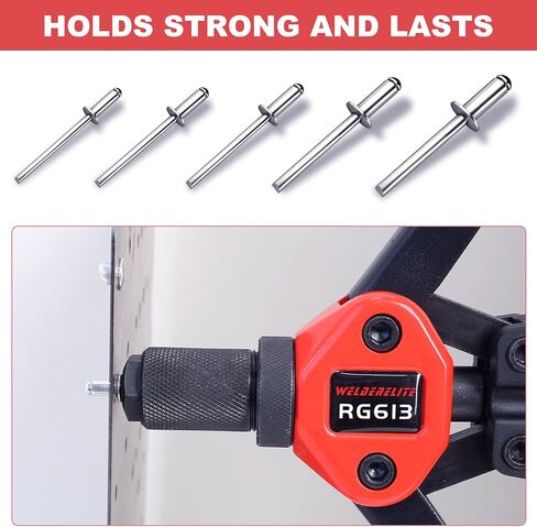 طقم برشام ألومنيوم 250 قطعة - 50 قطعة لكل منها بقطر 1/8 بوصة (3.2 مم)، Ø5/32 بوصة (4.0 مم)، Ø3/16 بوصة (5.0 مم)، Ø15/64 بوصة (6.0 مم)، 1/4 بوصة (6.4 ملم) الأحجام in Kuwait