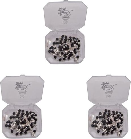 Wowser First Communion Jet Black Rosary, Clear Decorative Case, Sacramental Gift, 19.5 Inches in Kuwait