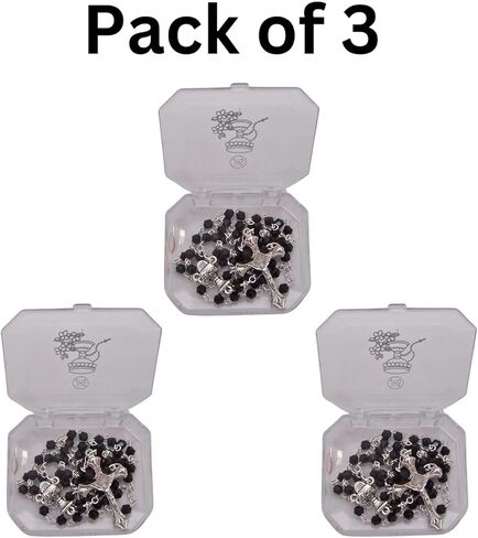Wowser First Communion Jet Black Rosary, Clear Decorative Case, Sacramental Gift, 19.5 Inches in Kuwait