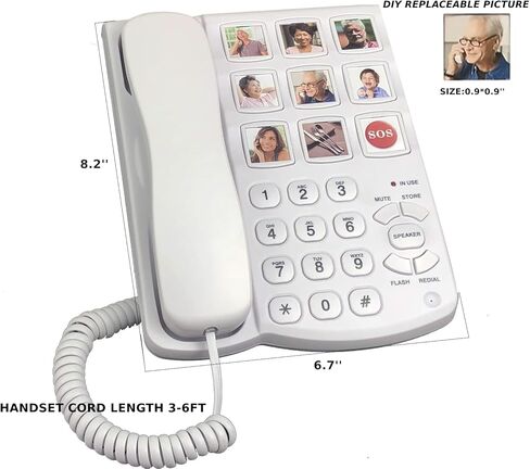 هاتف ذو زر كبير، هاتف سلكي بذاكرة الصور لكبار السن، اطلب هاتفًا أرضيًا لكبار السن in Kuwait