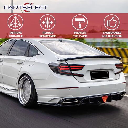 3 قطع من شفة المصد الخلفي مع ضوء الفرامل + مريلة الزاوية الخلفية استبدال أسود لامع لسيارة Honda Accord 10TH X Sedan (الرياضة والتجول) 2018-2022 in Kuwait