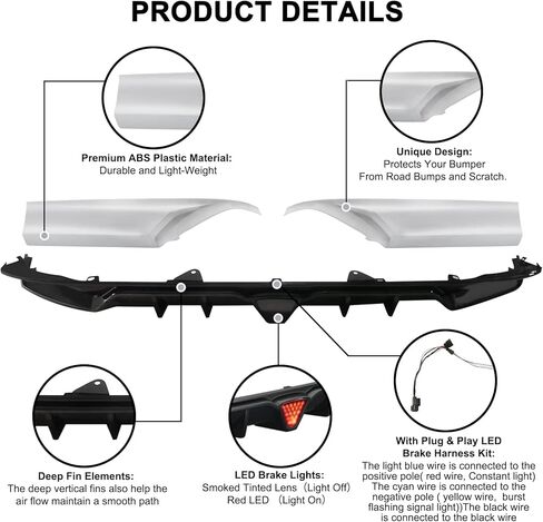 3 قطع من شفة المصد الخلفي مع ضوء الفرامل + مريلة الزاوية الخلفية استبدال أسود لامع لسيارة Honda Accord 10TH X Sedan (الرياضة والتجول) 2018-2022 in Kuwait