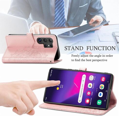 for Samsung Galaxy S24 Case Wallet for Women Man,PU Leather Tree Cat Flowers Embossed Wrist Strap Card Slots Pocket Kickstand Flip Protective Phone Case Cover for Galaxy S24 Light Purple in Kuwait