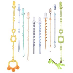 Pacifier Clips & Toy Straps 2-in-1 Combo: 10 Pack with Locking Clips | Extra Long Tethers for Stroller/Car Seat Toys + Short Leashes for Baby Pacifiers & Teethers | BPA Free Silicone (Multicolor 1) in Kuwait