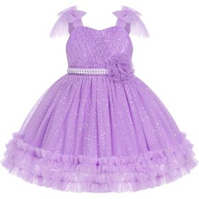 IBTOM CASTLE Birthday Dress for Girls Shoulder Straps Sparkle Tulle Dress Bow Birthday Party Flower Girl Dress in Kuwait