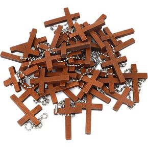 Wooden Cross with Chain, Bulk Pack 1.2x1.7 Inch, 50PCS or 100PCS, Keychain Necklaces, Craft Supplies for Jewelry Making in Saudi Arabia