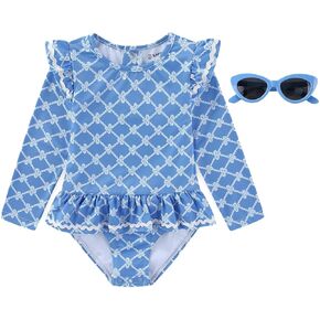 بدلة سباحة Sperry Baby Girls UPF 50+ طويلة الأكمام للحماية من الطفح الجلدي قطعة واحدة مع نظارات شمسية للرضع in Kuwait