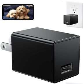 كاميرا تجسس مخفية، كاميرا شاحن USB، دقة 1080 بكسل عالية الدقة، واي فاي، كشف الحركة، كاميرا مراقبة منزلية داخلية، أسود، تعمل بالتيار المتردد in Kuwait