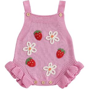 Newborn Baby Girl Summer Outfit Knit Romper Crochet Strawberry Sleeveless Jumpsuit Sweater Cute Infant Clothes in Kuwait