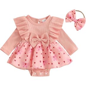Baby Girl New Years Outfit Firework Number Letter Print Mesh Long Sleeve Romper Dress and Bow Headand 2 Pcs Set in Saudi Arabia