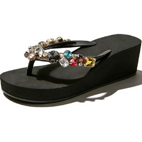 Women's EVA Wedges Heel Boho Flip Flop with Rhinestones Fashion Round Open Toe Sparkly Platform Thong Sandals for Outdoor Summer Beach Walking Shower Indoor in Kuwait