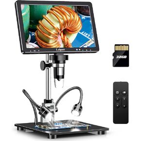 مجهر اللحام الرقمي Leipan DM12 2000X، مجهر عملة 10.1 بوصة مع بطاقة TF سعة 32 جيجابايت، وصلة HDMI للبالغين، 10 مصابيح، متوافق مع الكمبيوتر/التلفزيون in Kuwait