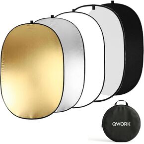 QWORK 24" x36" (60x90cm) 5-in-1 Collapsible Light Reflector & Diffuser - Translucent, Silver, Gold, White, Black, Multi Disc Photography Reflector for Studio Outdoor Photography in Kuwait