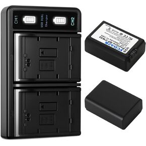 NP-FW50 Battery(2 Pack) and USB Dual Charger for Sony ZV-E10 A6000 A6300 A6400 A6500 A7 A7II A7RII A7SII A7S A7S2 A7R A7R2 A5100 A5000 NEX-3 NEX-5 Cameras in Kuwait