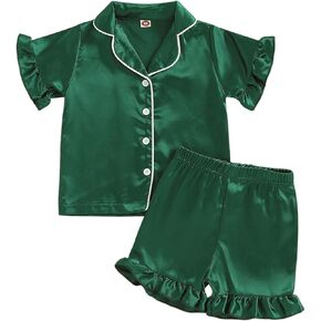 fyclemt Toddler Baby Boy Girl Silk Pajamas Floral Daisy Short Sleeve Button Up Shirts Shorts Set Summer Pjs Satin Sleepwear in Kuwait
