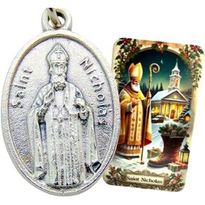 Westmon Works St Nicholas Medal Set Patron Saint Italian Metal Medallion with USA Made Holy Card in Kuwait