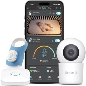 حزمة Sense-U Smart Baby Sock Shoe 2 - تتبع معدل ضربات القلب ونمط النوم مع كاميرا فيديو عالية الدقة 2.5K، واكتشاف البكاء بالذكاء الاصطناعي والصوت in Kuwait