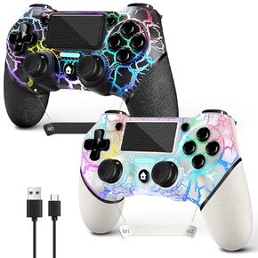وحدة تحكم لاسلكية AceGamer لجهاز PS4، عصا تحكم V2 Gamepad بتصميم مخصص لجهاز PS4 مع قبضة غير قابلة للانزلاق من كلا الجانبين ومقبس صوت 3.5 مم! قبعات الإبهام متضمنة! (برق) in Kuwait
