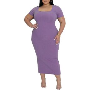 BeadChica حجم كبير Bodycon فساتين متوسطة الطول للنساء مضلع ساحة الرقبة فستان الأمومة ودية للسيدات متعرج الصيف عادية in Kuwait