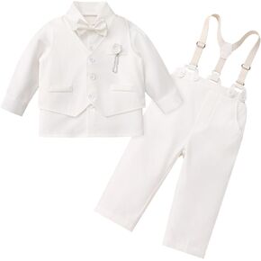 IDOPIP Toddler Baby Boys Formal Suit Gentleman Bowtie Shirt Suspenders Pants Vest Waistcoat 5PCS Party Wedding Tuxedo Clothes in Kuwait