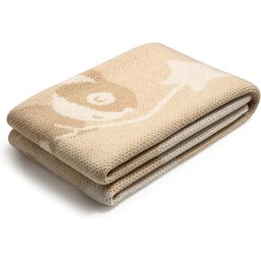 Kids Knitted Cotton Blanket Rabbit Pattern Beige 47x32 Inches in Saudi Arabia