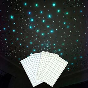 808 PCS Glow in The Dark Stars for Ceiling, Glowing Wall Decals Decor Stickers,(404 Pcs Green and 404 Sky Blue) 3D Adhesive Dots Decor Starry Sky Decor for Kids Bedroom or Birthday Gift in Kuwait