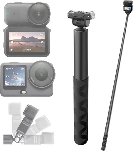 عصا سيلفي قابلة للتمديد مقاس 47 بوصة لملحقات DJI Osmo Action 5 Pro، حامل مغناطيسي سريع التحرير 4 زوايا قابل للتعديل محمول باليد غير مرئي مع خيط 1/4 بوصة (لـ Action 5 Pro/4/3/360) in Kuwait