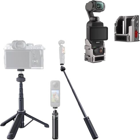 قفص ألومنيوم llano + حامل ثلاثي 16 بوصة 2 في 1 لـ DJI Osmo Pocket 3، مع خيوط 1/4 بوصة ورأس كروي 360 درجة لمدونات الفيديو والسفر والرياضة in Kuwait