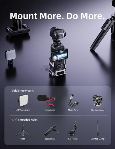 قفص ألومنيوم llano + حامل ثلاثي 16 بوصة 2 في 1 لـ DJI Osmo Pocket 3، مع خيوط 1/4 بوصة ورأس كروي 360 درجة لمدونات الفيديو والسفر والرياضة in Kuwait
