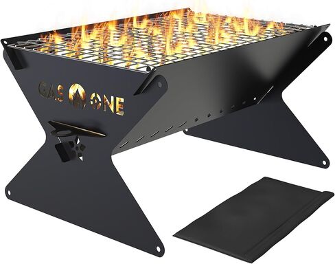 GasOne 15" Portable Charcoal Grill – Foldable BBQ Grill – Camping Grills for Backyard, Bonfire, Patio – Heavy-Duty Portable Fire Pit – Camp Cooking Gear, Brown in Saudi Arabia